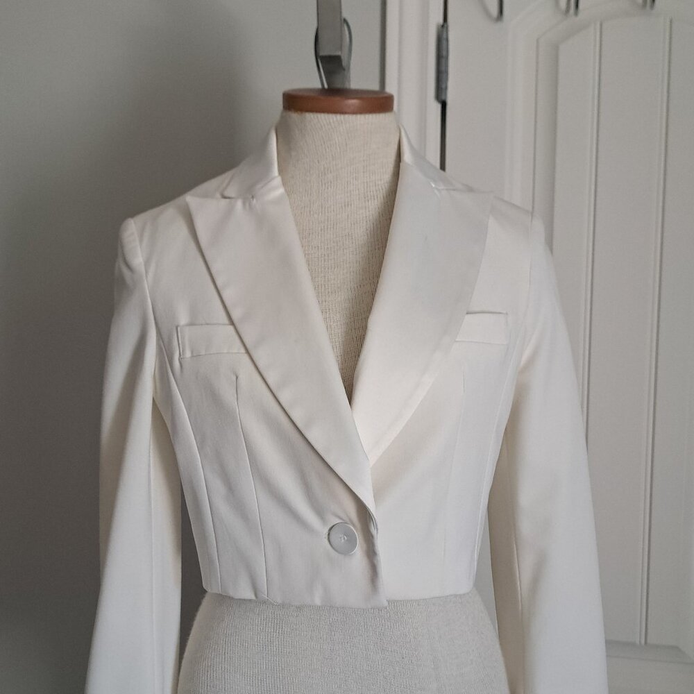 FOREVER 21 Ivory cream BOLERO CROPPED blazer jacket Y2K MOD ladies SM